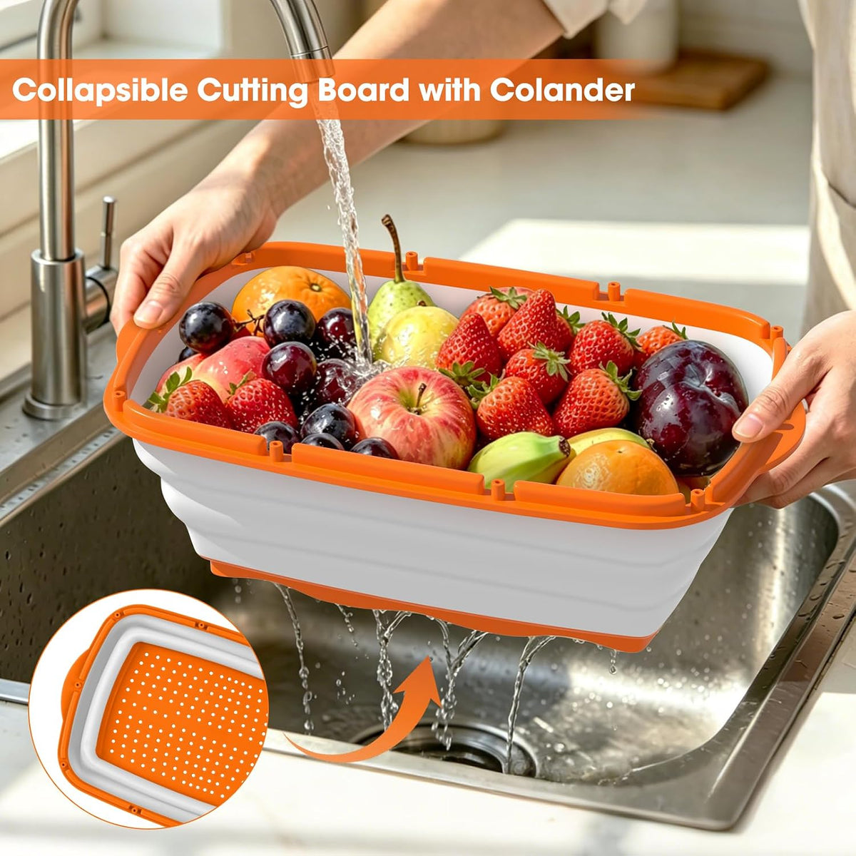 Camping Cutting Board, 9-in-1 Collapsible Chopping Board with Colander, Outdoor-Kitchen Vegetable Washing Basket for Campers, Camping Gifts Camping Accessories for RV Campers (Gray)