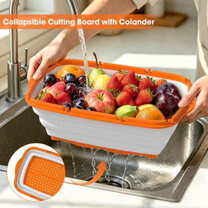 Camping Cutting Board, 9-in-1 Collapsible Chopping Board with Colander, Outdoor-Kitchen Vegetable Washing Basket for Campers, Camping Gifts Camping Accessories for RV Campers (Gray)