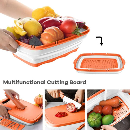 Camping Cutting Board, 9-in-1 Collapsible Chopping Board with Colander, Outdoor-Kitchen Vegetable Washing Basket for Campers, Camping Gifts Camping Accessories for RV Campers (Gray)