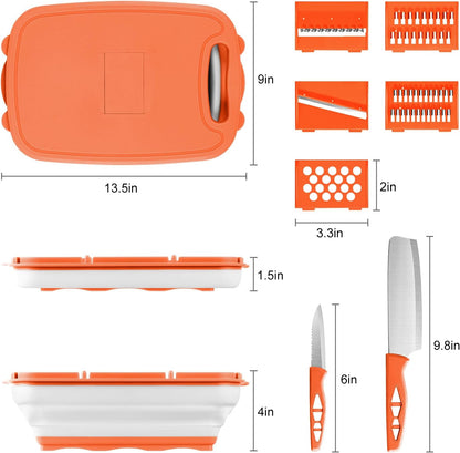 Camping Cutting Board, 9-in-1 Collapsible Chopping Board with Colander, Outdoor-Kitchen Vegetable Washing Basket for Campers, Camping Gifts Camping Accessories for RV Campers (Gray)
