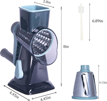 Rotary Cheese Grater Cheese Shredder, Cheese Grater Handheld with Strong Suction Base,Kitchen Vegetable Slicer 3 Replaceable Stainless Drum Blades for Fruit, Food, Nuts,Easy to Use Clean (Blue)