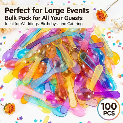 MAQIHAN Mini Spoons - 100PCS Disposable Plastic Tasting Spoons