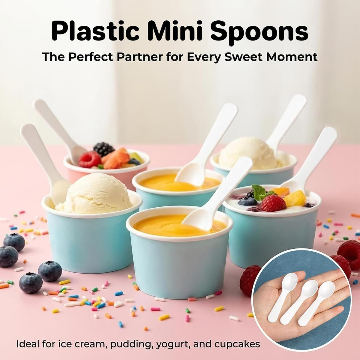 MAQIHAN Mini Spoons - 100PCS Disposable Plastic Tasting Spoons