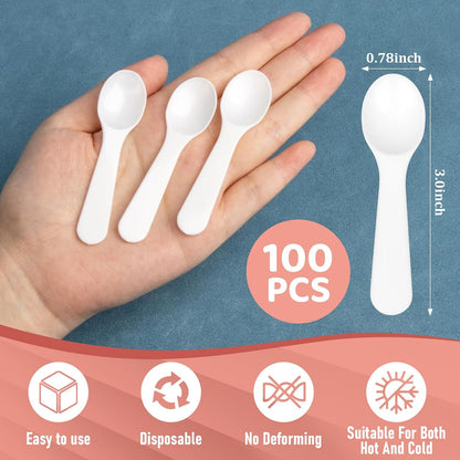 MAQIHAN Mini Spoons - 100PCS Disposable Plastic Tasting Spoons
