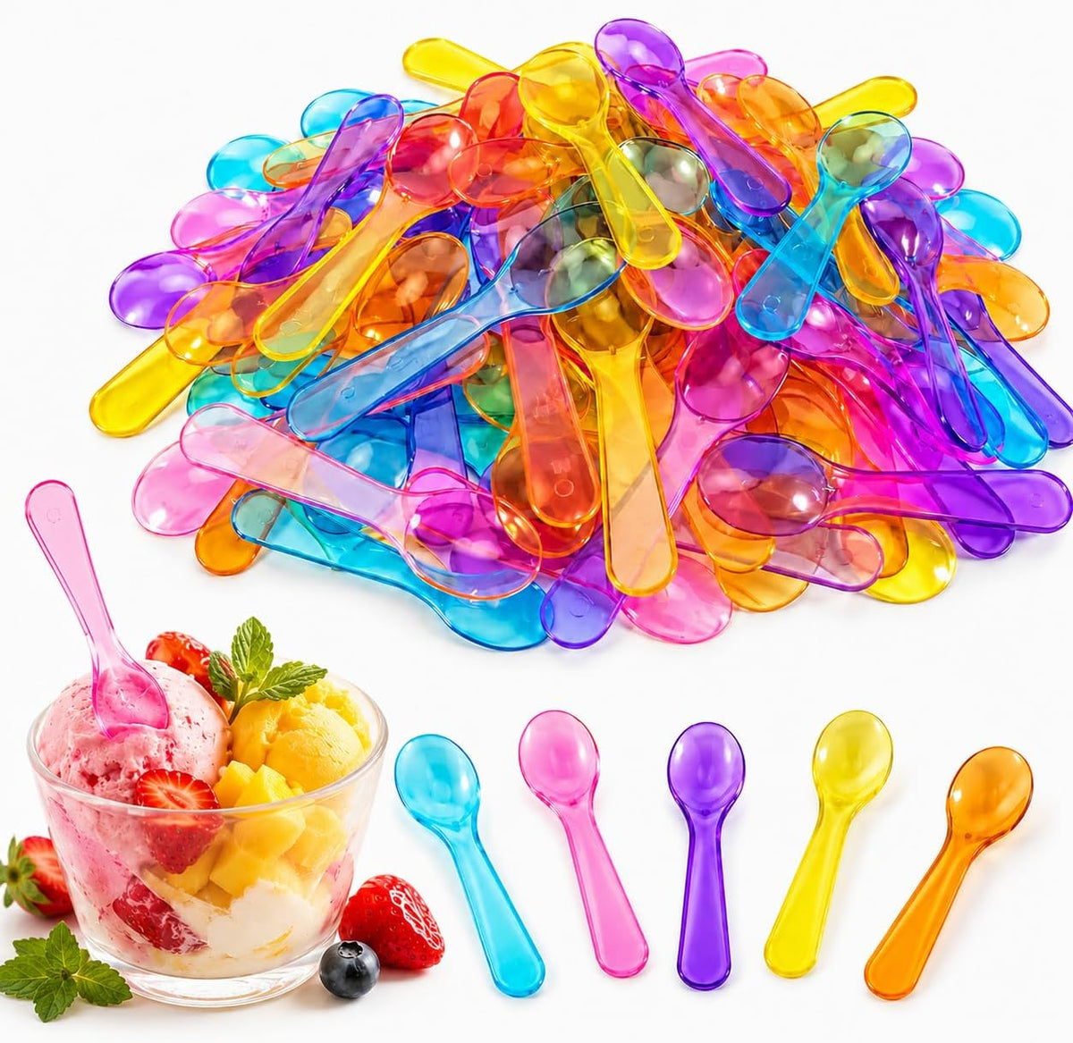MAQIHAN Mini Spoons - 100PCS Disposable Plastic Tasting Spoons