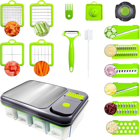 15-in-1 Vegetable Chopper & Slicer Set – Multifunctional Food Chopper with Container, Mandoline Slicer, Dicer, Grater, Peeler & Cleaning Tools – Kitchen Gadget for Onions, Carrots, Potatoes, Fruits