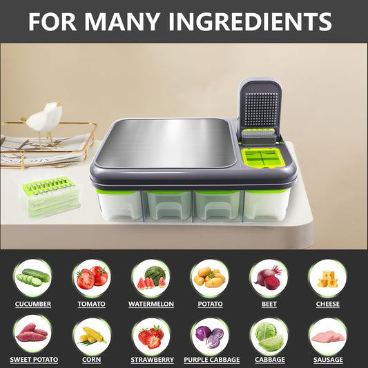 15-in-1 Vegetable Chopper & Slicer Set – Multifunctional Food Chopper with Container, Mandoline Slicer, Dicer, Grater, Peeler & Cleaning Tools – Kitchen Gadget for Onions, Carrots, Potatoes, Fruits