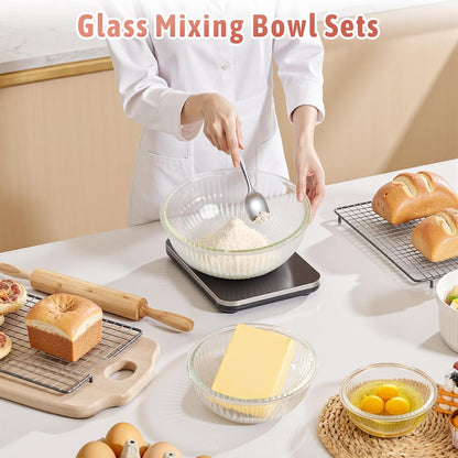 Glass Mixing Bowls with Lids Sets, 5 PCS Serving Bowls for Party or Kitchen