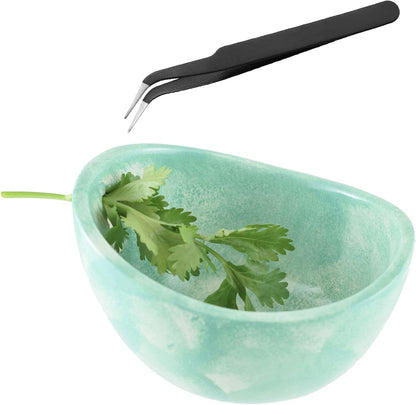 Pottery Herb Stripper Bowl,Handmade Imitation Ceramic Kitchen Tool with Tweezers Handmade Herbs Stripper Tool for Dishwasher and Microwave