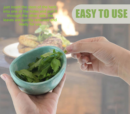 Pottery Herb Stripper Bowl,Handmade Imitation Ceramic Kitchen Tool with Tweezers Handmade Herbs Stripper Tool for Dishwasher and Microwave