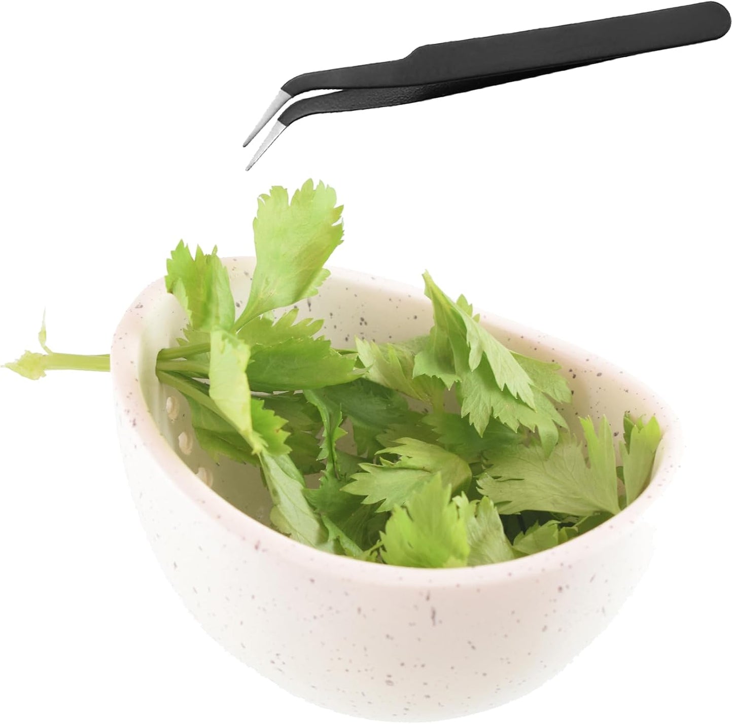 Pottery Herb Stripper Bowl,Handmade Imitation Ceramic Kitchen Tool with Tweezers Handmade Herbs Stripper Tool for Dishwasher and Microwave