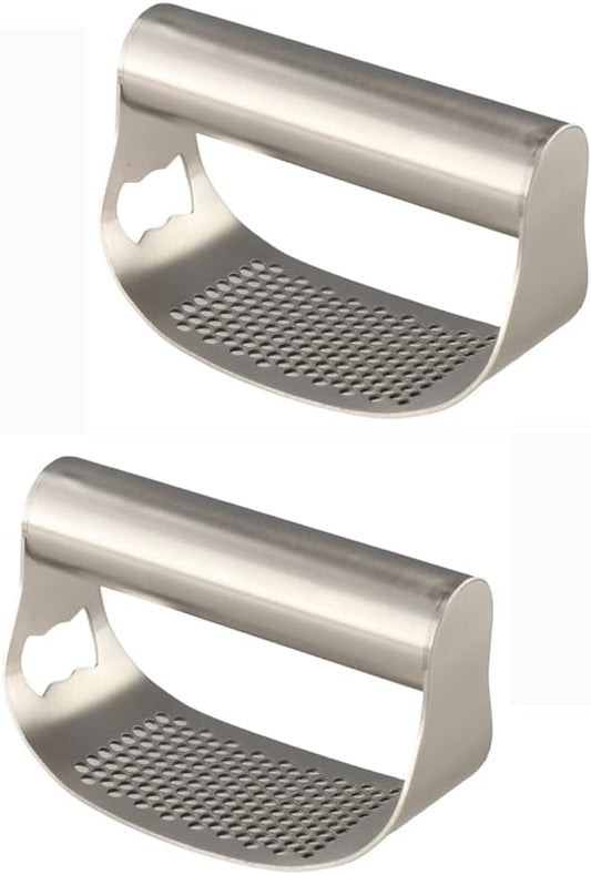Stainless Steel Garlic Press,2PCS Manual Garlic Chopper,Rocker Garlic Chopper,Handle Garlic Crusher,Built-in Bottle Opener Garlic Mincer