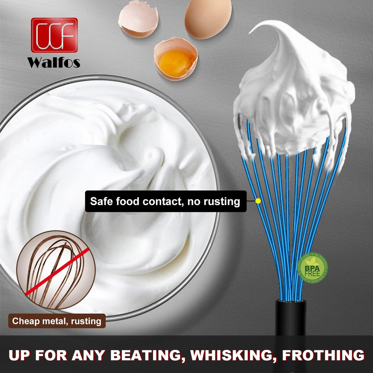 Whisk, Silicone Whisk Heat Resistant (480°F) Kitchen Whisks Set of 4- Professional Whisks For Cooking Non Scratch, Balloon Egg Whisk Perfect for Frothing, Blending, Beating