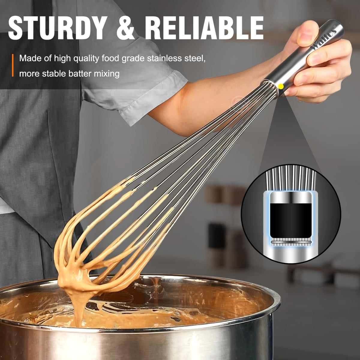 Whisk, Silicone Whisk Heat Resistant (480°F) Kitchen Whisks Set of 4- Professional Whisks For Cooking Non Scratch, Balloon Egg Whisk Perfect for Frothing, Blending, Beating
