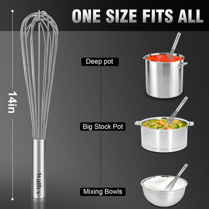 Whisk, Silicone Whisk Heat Resistant (480°F) Kitchen Whisks Set of 4- Professional Whisks For Cooking Non Scratch, Balloon Egg Whisk Perfect for Frothing, Blending, Beating