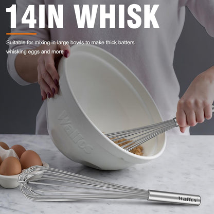 Whisk, Silicone Whisk Heat Resistant (480°F) Kitchen Whisks Set of 4- Professional Whisks For Cooking Non Scratch, Balloon Egg Whisk Perfect for Frothing, Blending, Beating