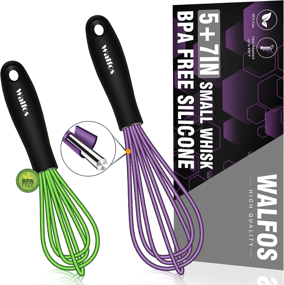 Whisk, Silicone Whisk Heat Resistant (480°F) Kitchen Whisks Set of 4- Professional Whisks For Cooking Non Scratch, Balloon Egg Whisk Perfect for Frothing, Blending, Beating