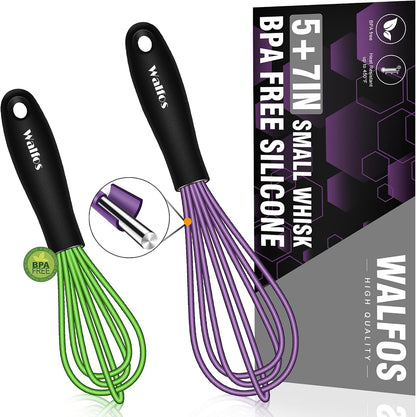 Whisk, Silicone Whisk Heat Resistant (480°F) Kitchen Whisks Set of 4- Professional Whisks For Cooking Non Scratch, Balloon Egg Whisk Perfect for Frothing, Blending, Beating
