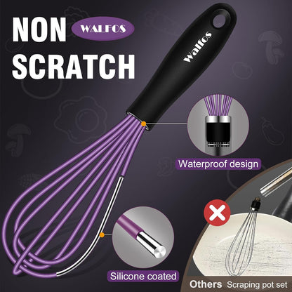 Whisk, Silicone Whisk Heat Resistant (480°F) Kitchen Whisks Set of 4- Professional Whisks For Cooking Non Scratch, Balloon Egg Whisk Perfect for Frothing, Blending, Beating