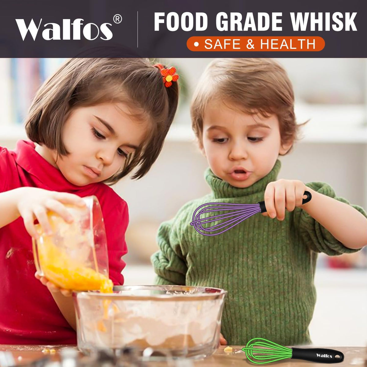Whisk, Silicone Whisk Heat Resistant (480°F) Kitchen Whisks Set of 4- Professional Whisks For Cooking Non Scratch, Balloon Egg Whisk Perfect for Frothing, Blending, Beating