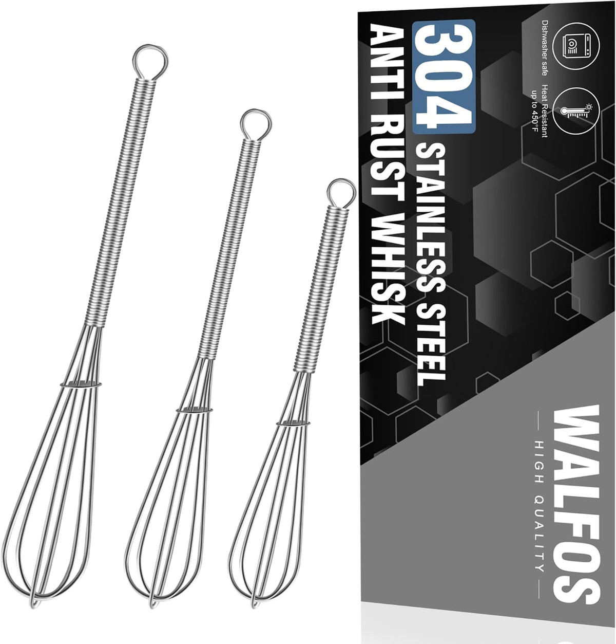 Whisk, Silicone Whisk Heat Resistant (480°F) Kitchen Whisks Set of 4- Professional Whisks For Cooking Non Scratch, Balloon Egg Whisk Perfect for Frothing, Blending, Beating