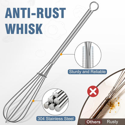 Whisk, Silicone Whisk Heat Resistant (480°F) Kitchen Whisks Set of 4- Professional Whisks For Cooking Non Scratch, Balloon Egg Whisk Perfect for Frothing, Blending, Beating