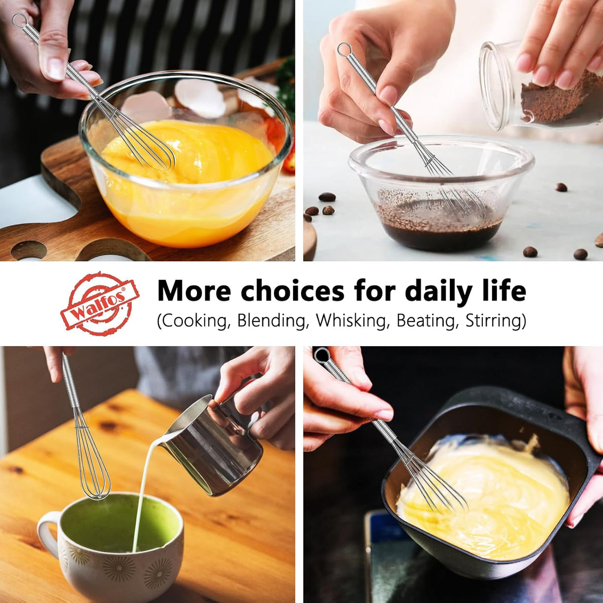 Whisk, Silicone Whisk Heat Resistant (480°F) Kitchen Whisks Set of 4- Professional Whisks For Cooking Non Scratch, Balloon Egg Whisk Perfect for Frothing, Blending, Beating
