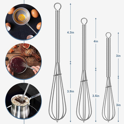 Whisk, Silicone Whisk Heat Resistant (480°F) Kitchen Whisks Set of 4- Professional Whisks For Cooking Non Scratch, Balloon Egg Whisk Perfect for Frothing, Blending, Beating