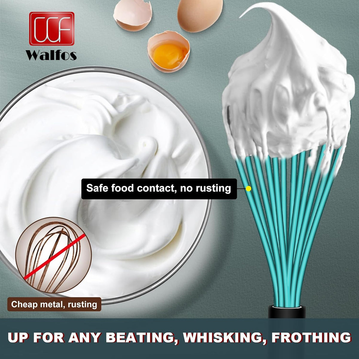 Whisk, Silicone Whisk Heat Resistant (480°F) Kitchen Whisks Set of 4- Professional Whisks For Cooking Non Scratch, Balloon Egg Whisk Perfect for Frothing, Blending, Beating