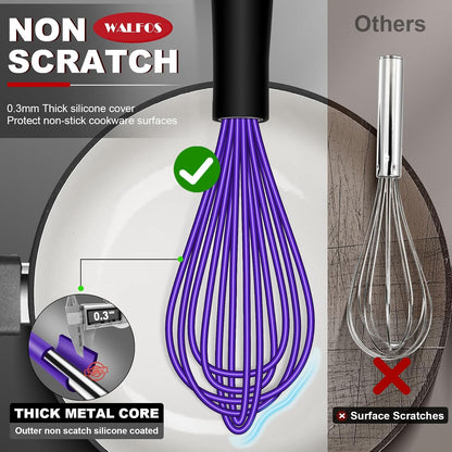 Whisk, Silicone Whisk Heat Resistant (480°F) Kitchen Whisks Set of 4- Professional Whisks For Cooking Non Scratch, Balloon Egg Whisk Perfect for Frothing, Blending, Beating
