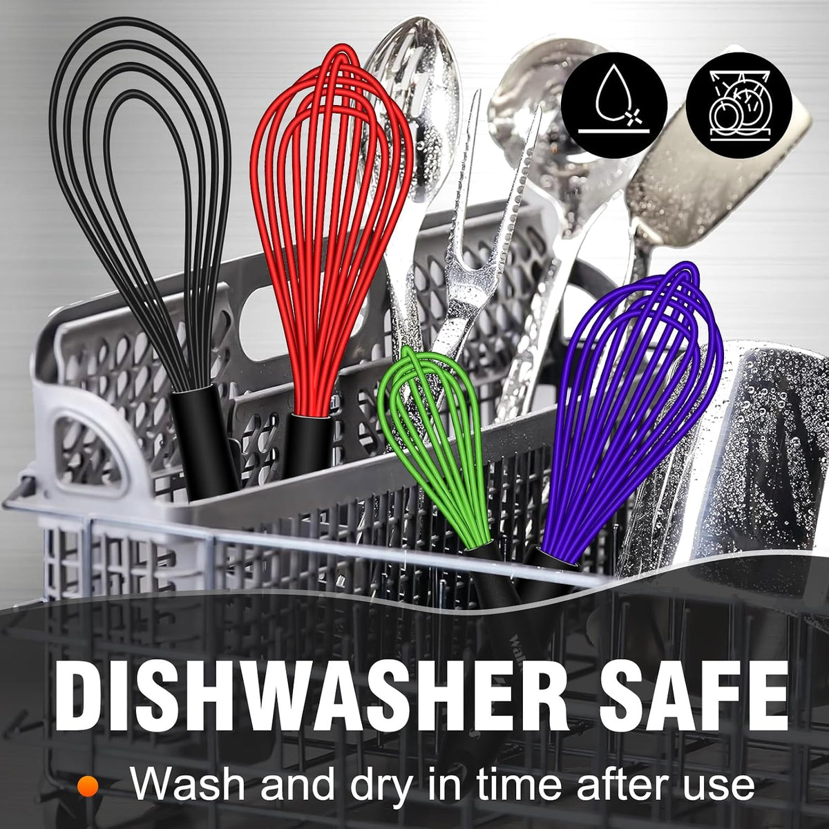 Whisk, Silicone Whisk Heat Resistant (480°F) Kitchen Whisks Set of 4- Professional Whisks For Cooking Non Scratch, Balloon Egg Whisk Perfect for Frothing, Blending, Beating