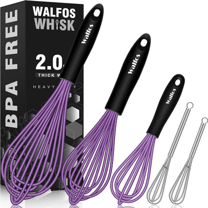 Whisk, Silicone Whisk Heat Resistant (480°F) Kitchen Whisks Set of 4- Professional Whisks For Cooking Non Scratch, Balloon Egg Whisk Perfect for Frothing, Blending, Beating