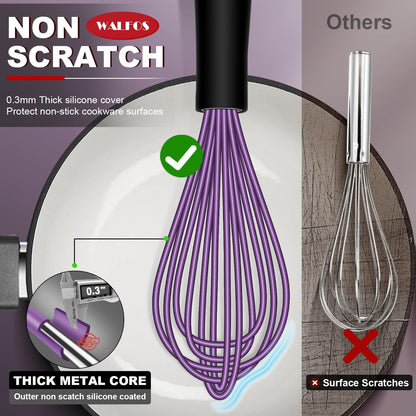 Whisk, Silicone Whisk Heat Resistant (480°F) Kitchen Whisks Set of 4- Professional Whisks For Cooking Non Scratch, Balloon Egg Whisk Perfect for Frothing, Blending, Beating