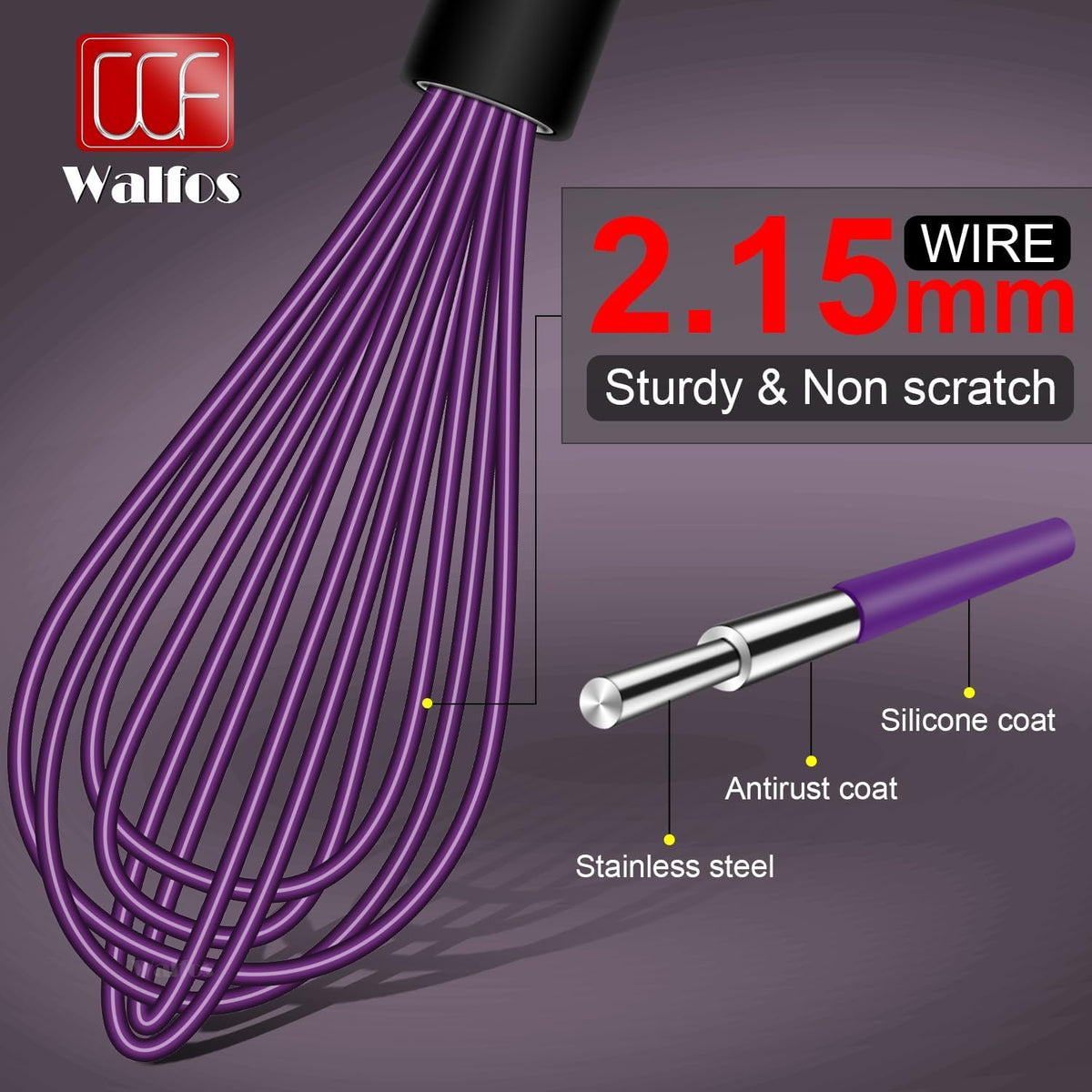 Whisk, Silicone Whisk Heat Resistant (480°F) Kitchen Whisks Set of 4- Professional Whisks For Cooking Non Scratch, Balloon Egg Whisk Perfect for Frothing, Blending, Beating