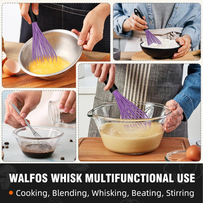 Whisk, Silicone Whisk Heat Resistant (480°F) Kitchen Whisks Set of 4- Professional Whisks For Cooking Non Scratch, Balloon Egg Whisk Perfect for Frothing, Blending, Beating