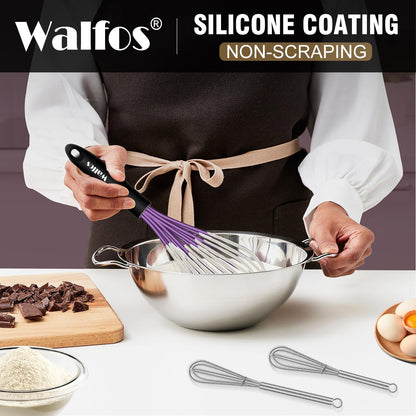 Whisk, Silicone Whisk Heat Resistant (480°F) Kitchen Whisks Set of 4- Professional Whisks For Cooking Non Scratch, Balloon Egg Whisk Perfect for Frothing, Blending, Beating
