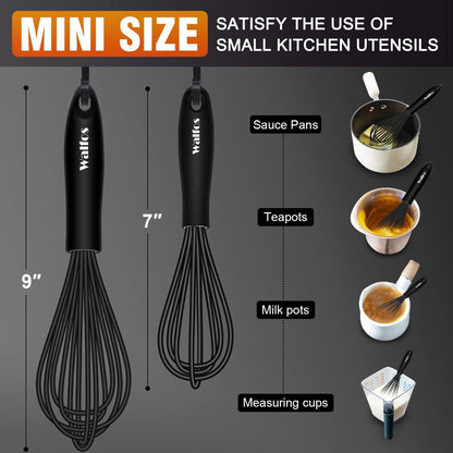 Whisk, Silicone Whisk Heat Resistant (480°F) Kitchen Whisks Set of 4- Professional Whisks For Cooking Non Scratch, Balloon Egg Whisk Perfect for Frothing, Blending, Beating