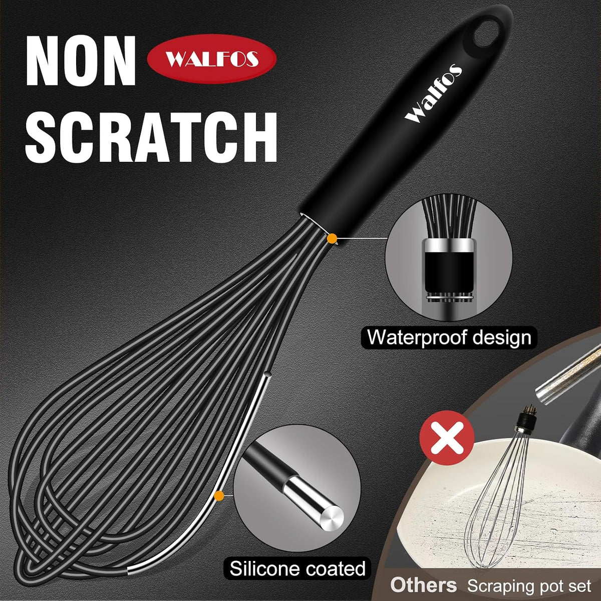 Whisk, Silicone Whisk Heat Resistant (480°F) Kitchen Whisks Set of 4- Professional Whisks For Cooking Non Scratch, Balloon Egg Whisk Perfect for Frothing, Blending, Beating