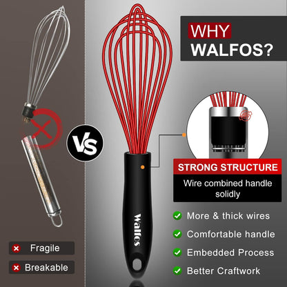 Whisk, Silicone Whisk Heat Resistant (480°F) Kitchen Whisks Set of 4- Professional Whisks For Cooking Non Scratch, Balloon Egg Whisk Perfect for Frothing, Blending, Beating