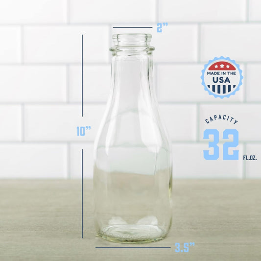 32oz Salad Dressing Shaker Bottle – Tall Glass Bottle Salad Dressing Dispenser Container with Tamper-Proof Lid – Ideal for Marinades and Sauces – 1 Pack