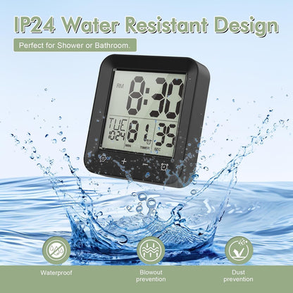 Waterproof Shower Clock, Digital Bathroom Kitchen Wall Clock Timer w/Temp.