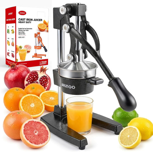 Cast Iron Juicer, Heavy Duty Manual Citrus Juicer | Manual Juicer Hand Press Squeezer Easy To Clean For Lemon,Orange,Perfect For Home, Juice Lovers & Health Enthusiasts（Black)