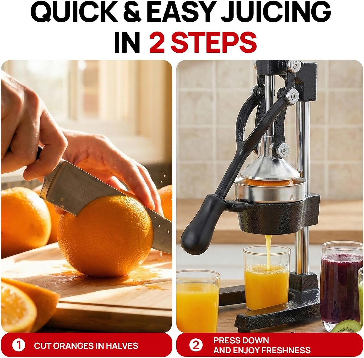 Cast Iron Juicer, Heavy Duty Manual Citrus Juicer | Manual Juicer Hand Press Squeezer Easy To Clean For Lemon,Orange,Perfect For Home, Juice Lovers & Health Enthusiasts（Black)