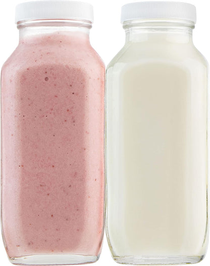 16 oz Glass Milk Bottle with Lid - Glass Jars with Airtight Lid used for Milk Container, Yogurt, Smoothies, Juice, Kefir, & Water -2 Pack 16 oz Glass Bottles with Lids