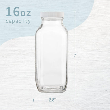 16 oz Glass Milk Bottle with Lid - Glass Jars with Airtight Lid used for Milk Container, Yogurt, Smoothies, Juice, Kefir, & Water -2 Pack 16 oz Glass Bottles with Lids