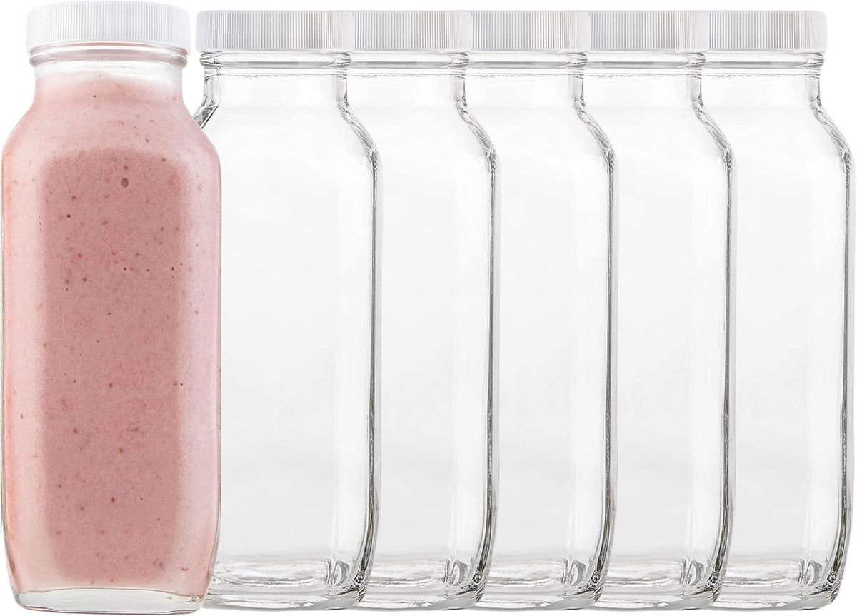 16 oz Glass Milk Bottle with Lid - Glass Jars with Airtight Lid used for Milk Container, Yogurt, Smoothies, Juice, Kefir, & Water -2 Pack 16 oz Glass Bottles with Lids