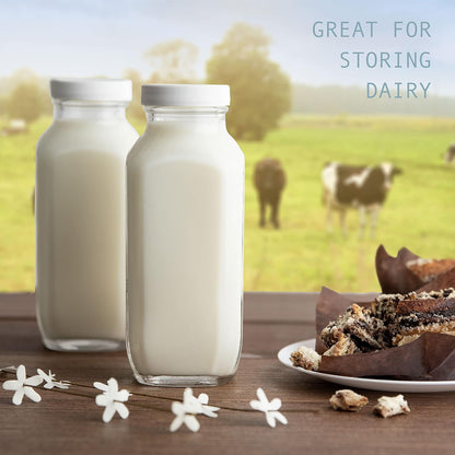 16 oz Glass Milk Bottle with Lid - Glass Jars with Airtight Lid used for Milk Container, Yogurt, Smoothies, Juice, Kefir, & Water -2 Pack 16 oz Glass Bottles with Lids