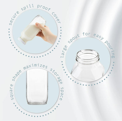 16 oz Glass Milk Bottle with Lid - Glass Jars with Airtight Lid used for Milk Container, Yogurt, Smoothies, Juice, Kefir, & Water -2 Pack 16 oz Glass Bottles with Lids
