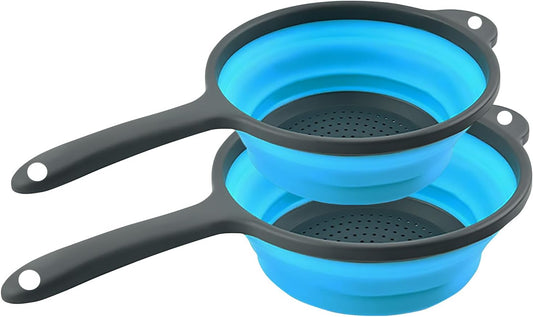 Kitchen Collapsible Colanders Set,Collapsible Colanders with Handles,Dishwasher Safe,Space-Saver Folding Strainer Colander for Draining Pasta Vegetable Fruits (Blue)