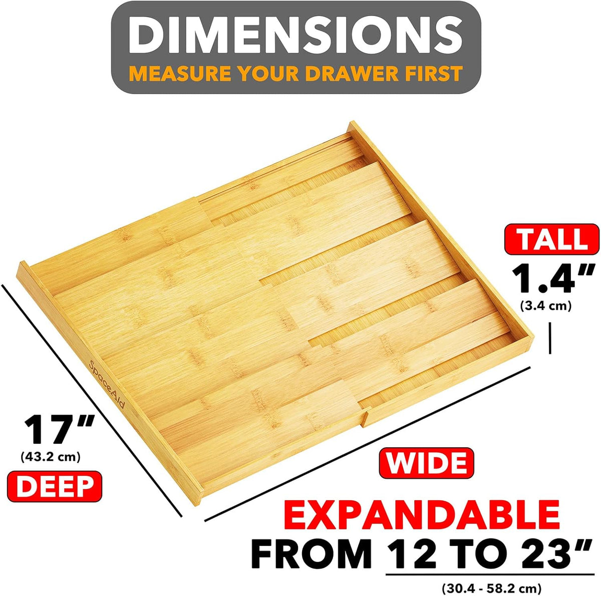 Bamboo Spice Drawer Organizer, (Need 3" Deep Drawer) Expandable 4 Tier Spices Rack for Cabinet, Kitchen Seasoning Storage Insert (Jars Not Included, From 12" to 23" Wide)